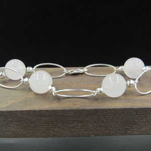 8" Sterling Silver Rose Quartz Orb Bracelet